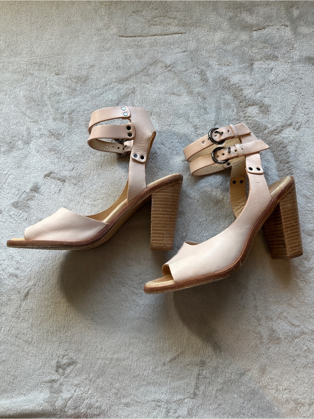 Rag & Bone Tulsa Blush Leather Sandal Stacked Block Heel